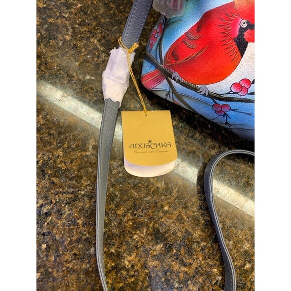 RARE Anuschka Leather Hand Painted "Northern Cardinal" Crossbody Handbag NWT - Picture 2 of 12